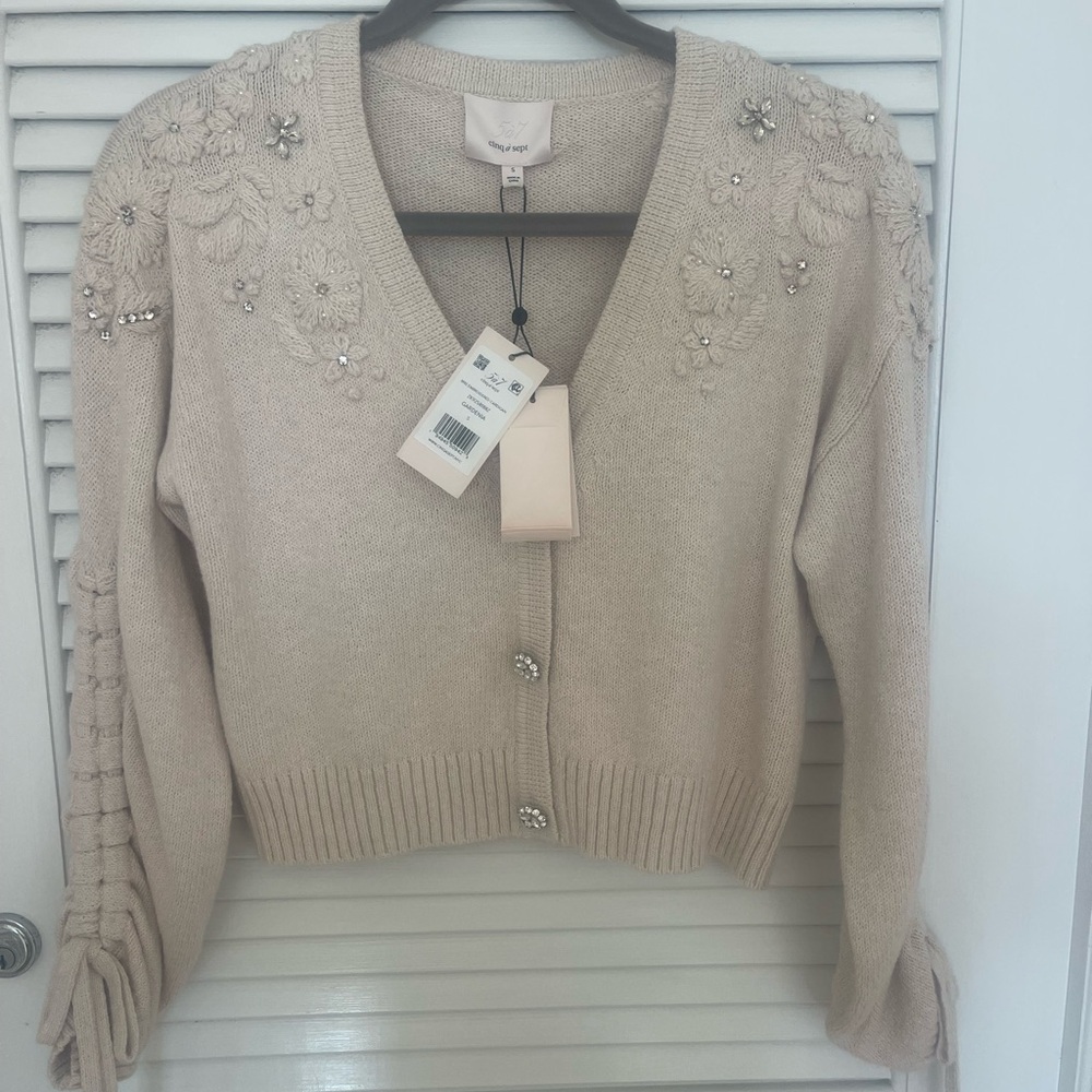 Cinq à Sept Brie Cream Cardigan with Embellishments